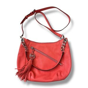 Michael Kors coral leather shoulder or crossbody handbag